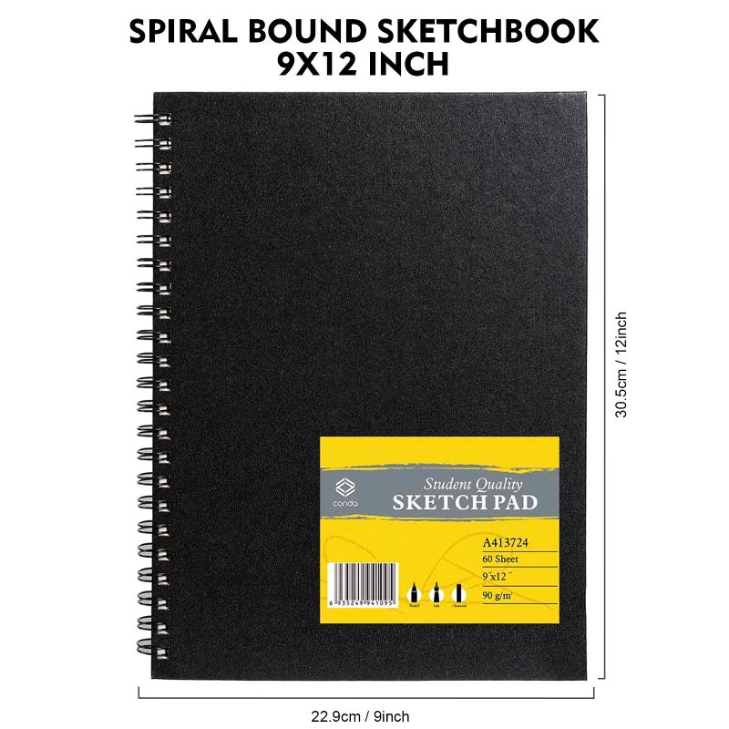 CONDA 9"x12" Double-Sided Hardbound Sketchbook, 60 Sheets, Heavyweight Hardcover Sketchbook, Spiral Sketch Pad, Durable Acid Free Drawing Paper for Drawing Painting - Image 2